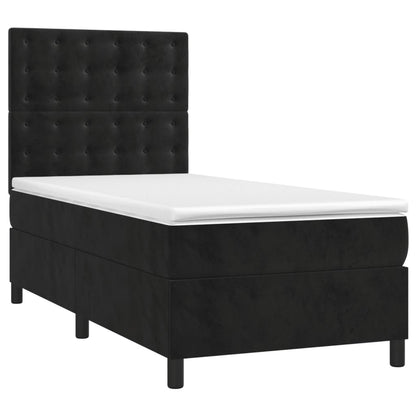 Boxspring Met Matras Fluweel Zwart 100 x 200 cm Knopen