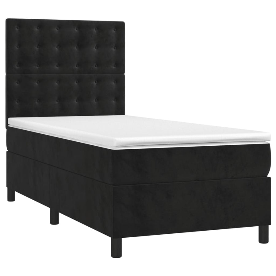 Boxspring Met Matras Fluweel Zwart 100 x 200 cm Knopen