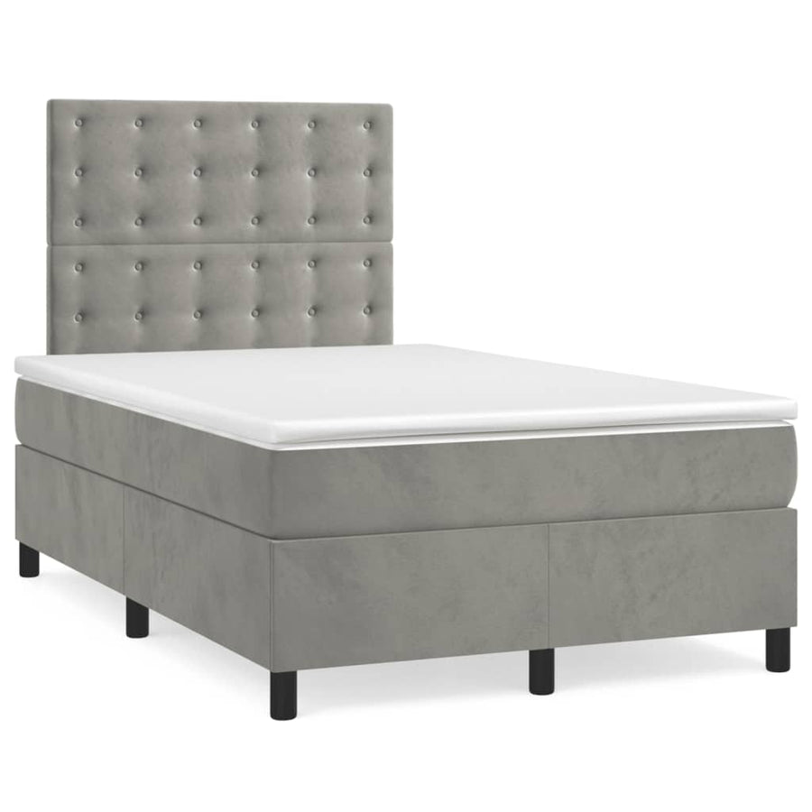 Boxspring Met Matras Fluweel Lichtgrijs 120 x 200 cm Knopen