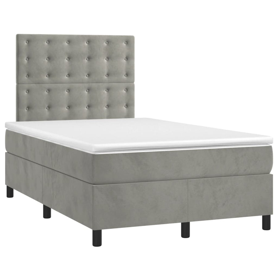 Boxspring Met Matras Fluweel Lichtgrijs 120 x 200 cm Knopen