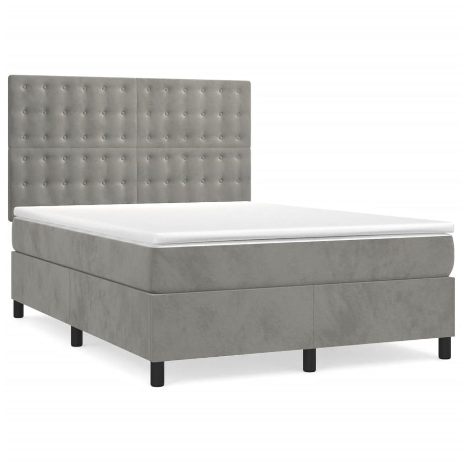 Boxspring Met Matras Fluweel Lichtgrijs 140 x 190 cm Knopen