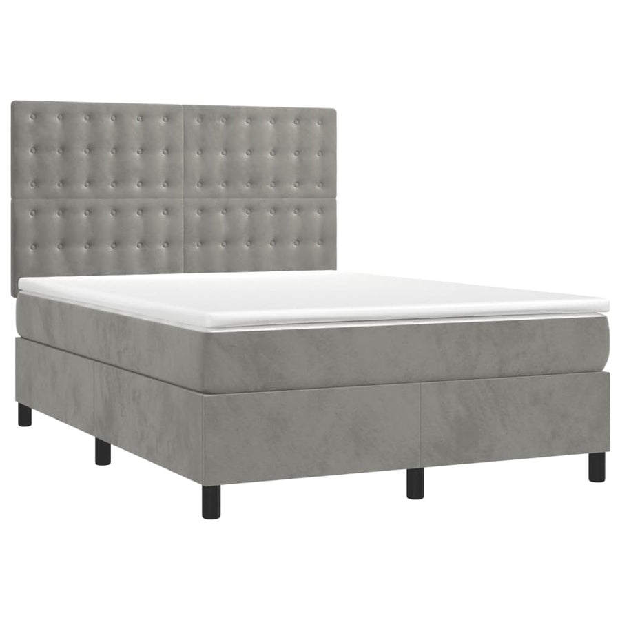Boxspring Met Matras Fluweel Lichtgrijs 140 x 190 cm Knopen
