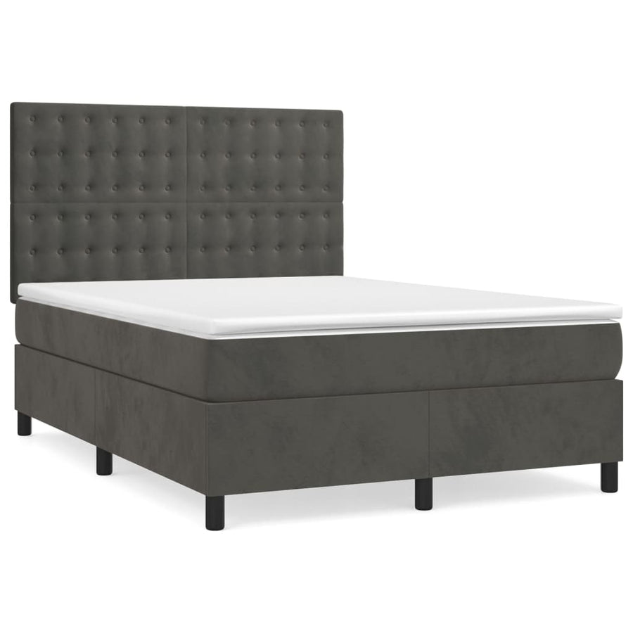 Boxspring Met Matras Fluweel Donkergrijs 140 x 190 cm Knopen