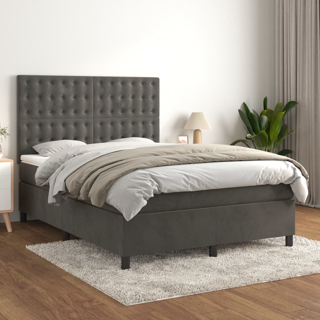 Boxspring Met Matras Fluweel Donkergrijs 140 x 190 cm Knopen
