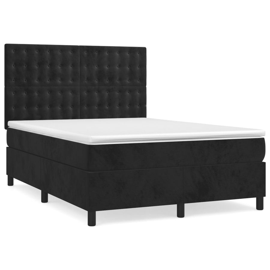 Boxspring Met Matras Fluweel Zwart 140 x 190 cm Knopen