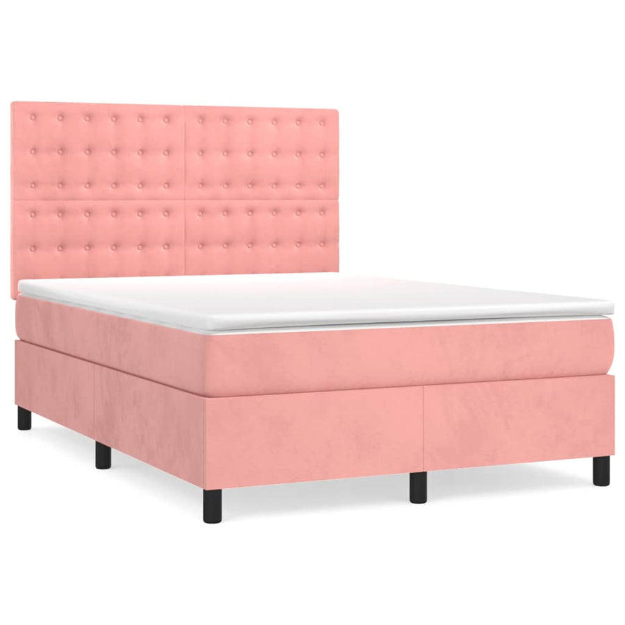 Boxspring Met Matras Fluweel Roze 140 x 200 cm Knopen
