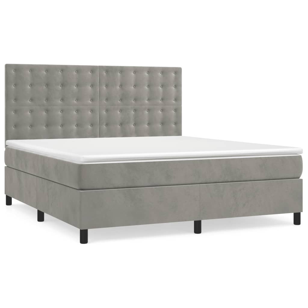 Boxspring Met Matras Fluweel Lichtgrijs 160 x 200 cm Knopen