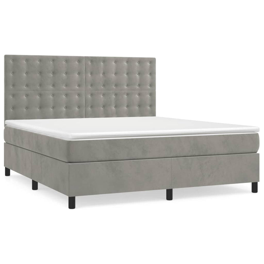 Boxspring Met Matras Fluweel Lichtgrijs 160 x 200 cm Knopen
