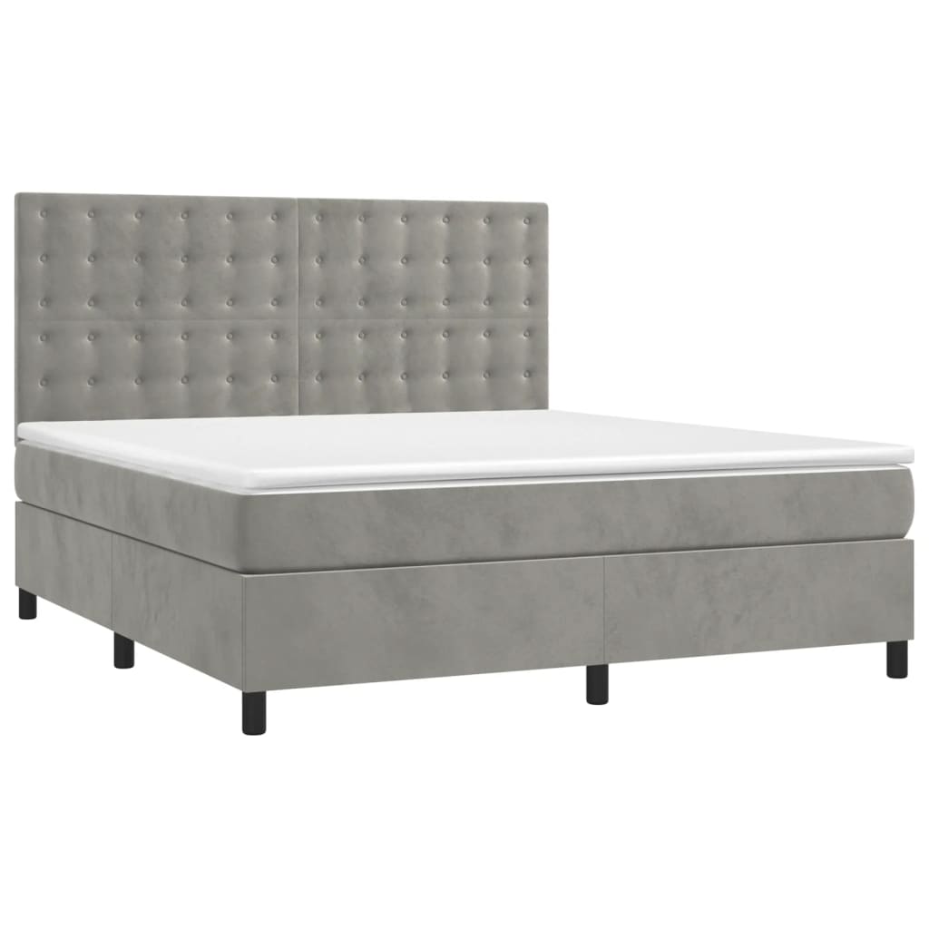 Boxspring Met Matras Fluweel Lichtgrijs 160 x 200 cm Knopen