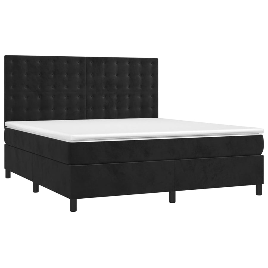 Boxspring Met Matras Fluweel Zwart 160 x 200 cm Knopen