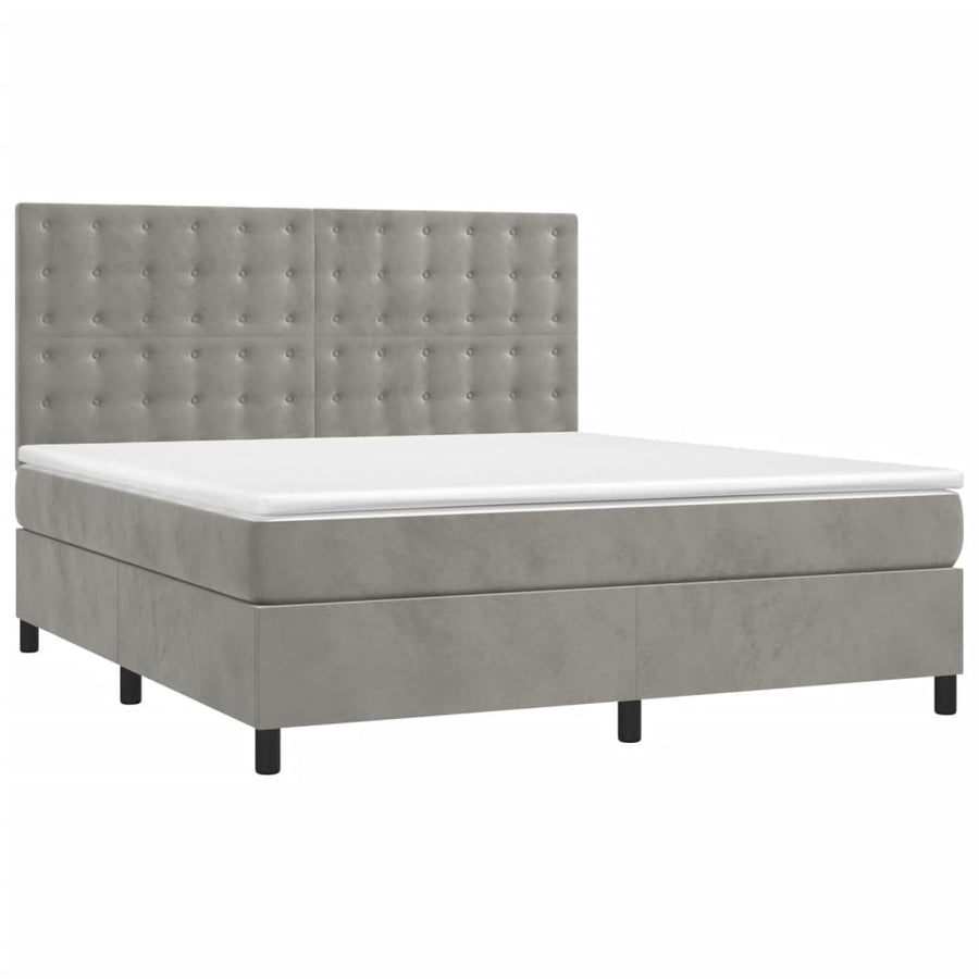 Boxspring Met Matras Fluweel Lichtgrijs 180X200 Cm 180 x 200 cm Knopen