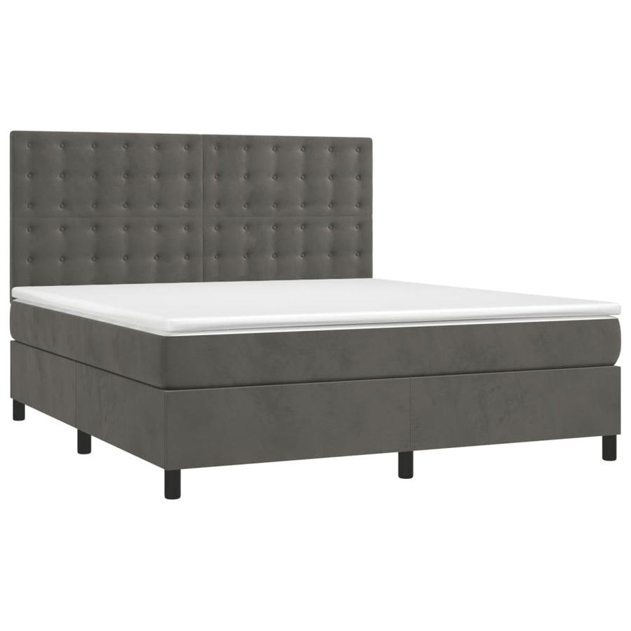 Boxspring Met Matras Fluweel Donkergrijs 180X200 Cm Donkergrijs 180 x 200 cm Knopen