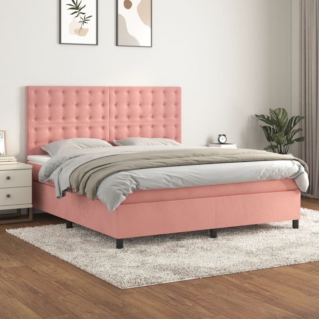 Boxspring met matras fluweel roze 180x200 cm