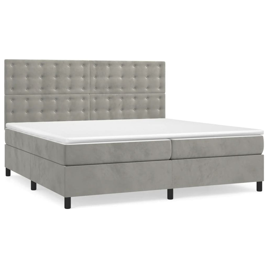 Boxspring Met Matras Fluweel Lichtgrijs 200 x 200 cm Knopen