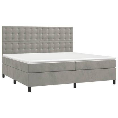 Boxspring Met Matras Fluweel Lichtgrijs 200 x 200 cm Knopen