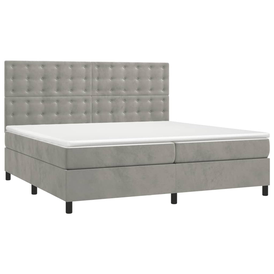 Boxspring Met Matras Fluweel Lichtgrijs 200 x 200 cm Knopen