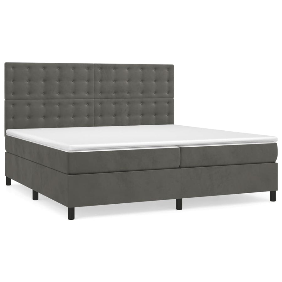 Boxspring Met Matras Fluweel Donkergrijs 200 x 200 cm Knopen