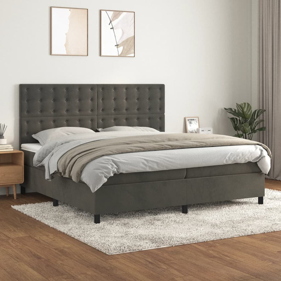 Boxspring Met Matras Fluweel Donkergrijs 200 x 200 cm Knopen