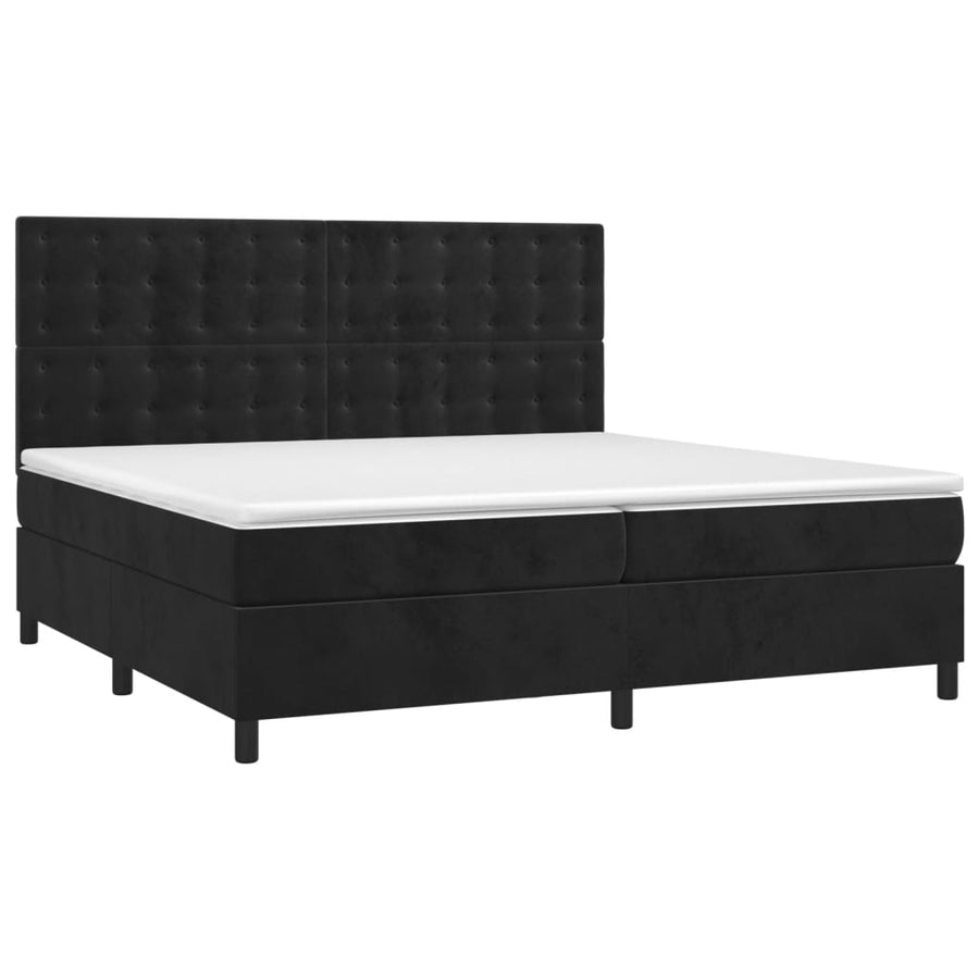 Boxspring Met Matras Fluweel Zwart 200 x 200 cm Knopen