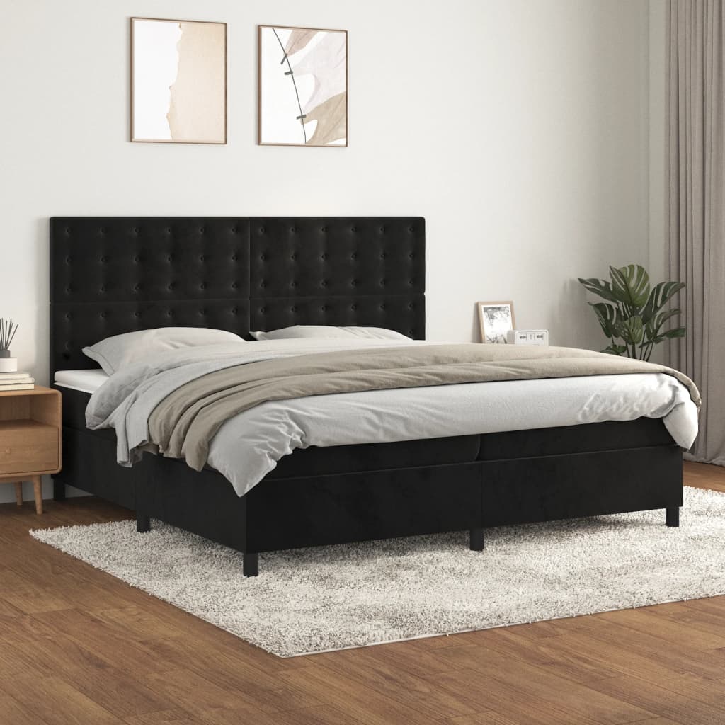 Boxspring Met Matras Fluweel Zwart 200 x 200 cm Knopen
