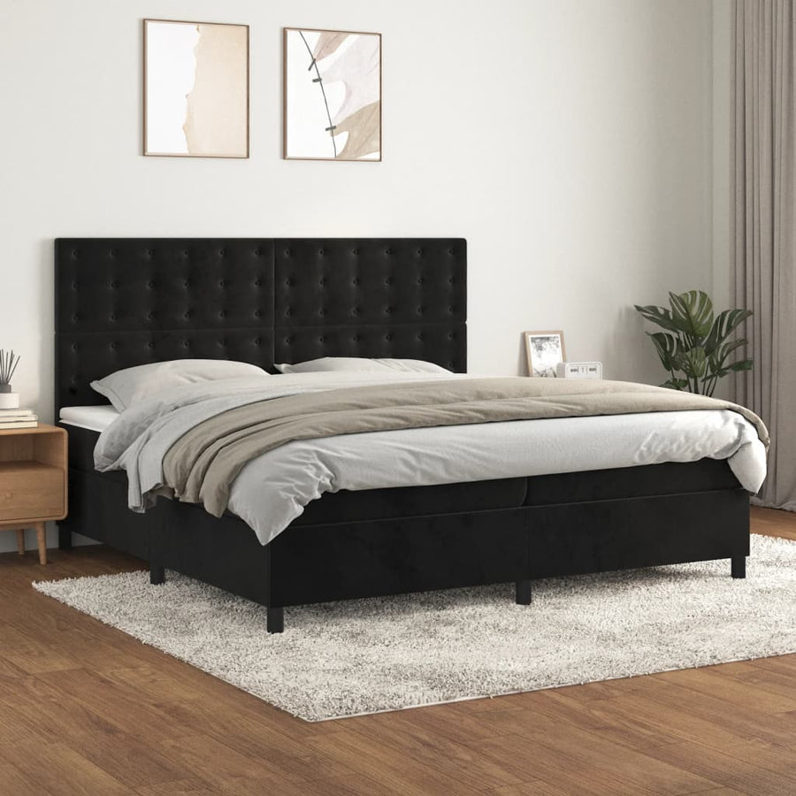 Boxspring Met Matras Fluweel Zwart 200 x 200 cm Knopen