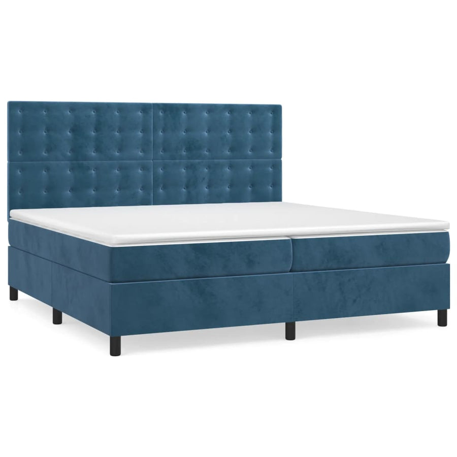 Boxspring Met Matras Fluweel Donkerblauw 200X200 Cm Donkerblauw 200 x 200 cm Knopen