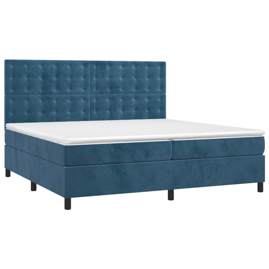 Boxspring Met Matras Fluweel Donkerblauw 200X200 Cm Donkerblauw 200 x 200 cm Knopen