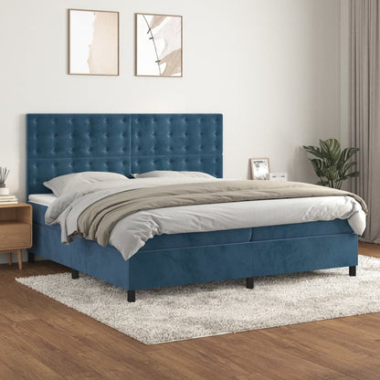 Boxspring Met Matras Fluweel Donkerblauw 200X200 Cm Donkerblauw 200 x 200 cm Knopen