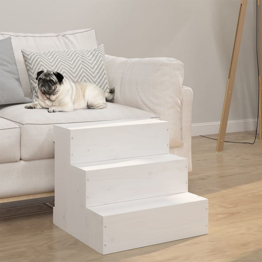 Huisdierentrap 40X37,5X35 Cm Massief Grenenhout Wit 40 x 37.5 x 35 cm