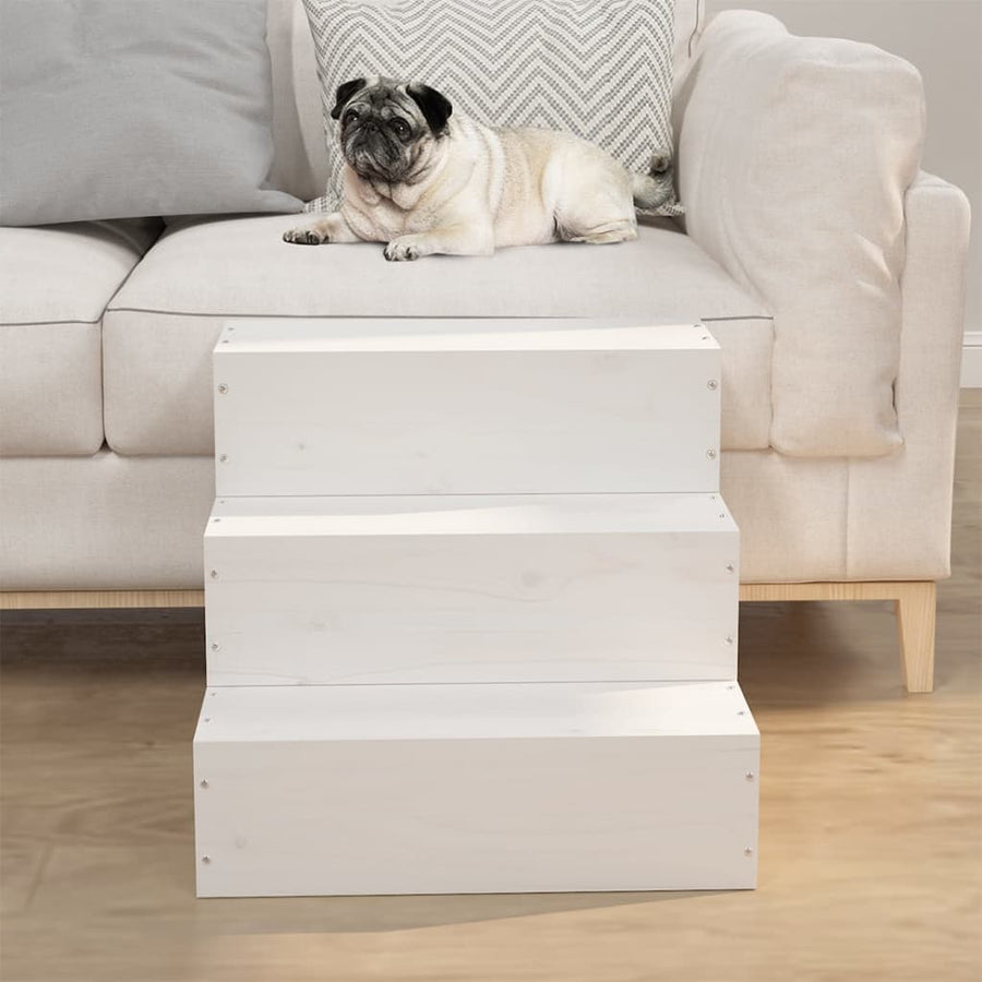 Huisdierentrap 40X37,5X35 Cm Massief Grenenhout Wit 40 x 37.5 x 35 cm