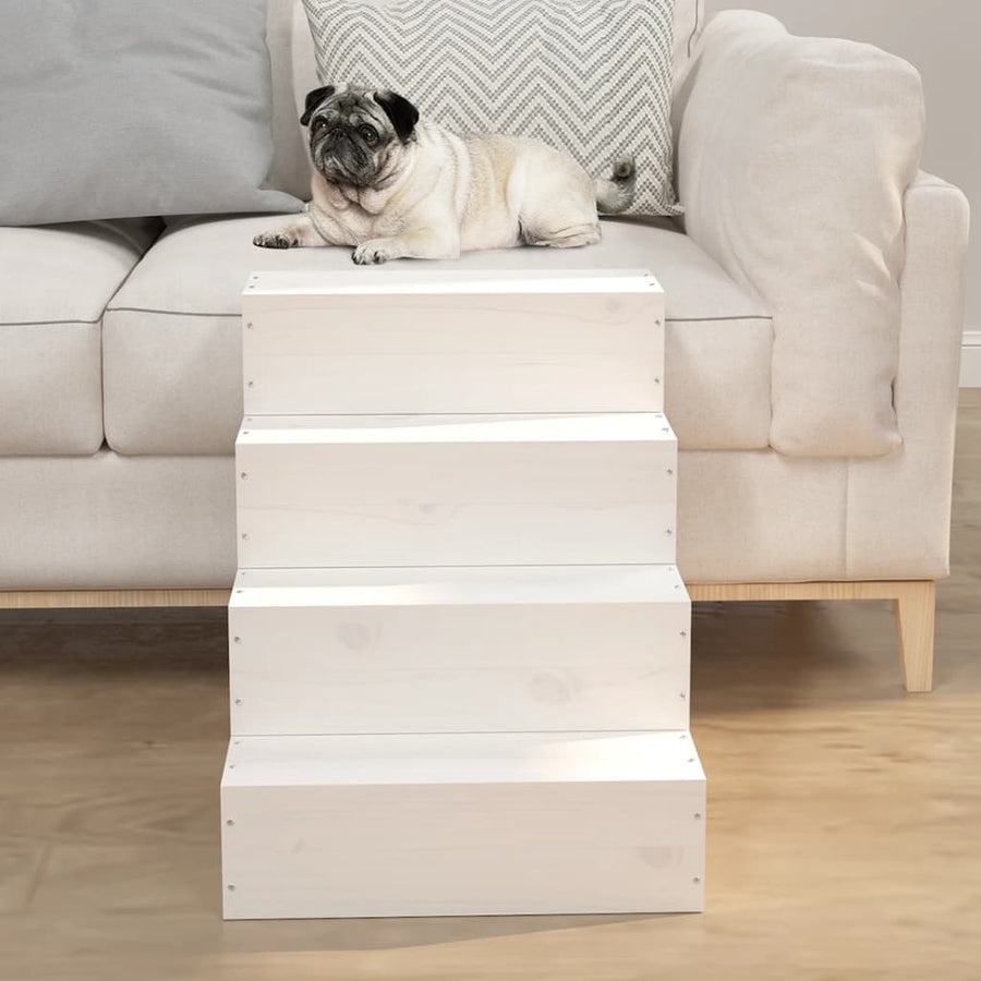 Huisdierentrap 40X49X47 Cm Massief Grenenhout Wit 40 x 49 x 47 cm