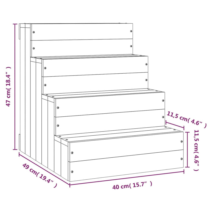 Huisdierentrap 40X49X47 Cm Massief Grenenhout Wit 40 x 49 x 47 cm