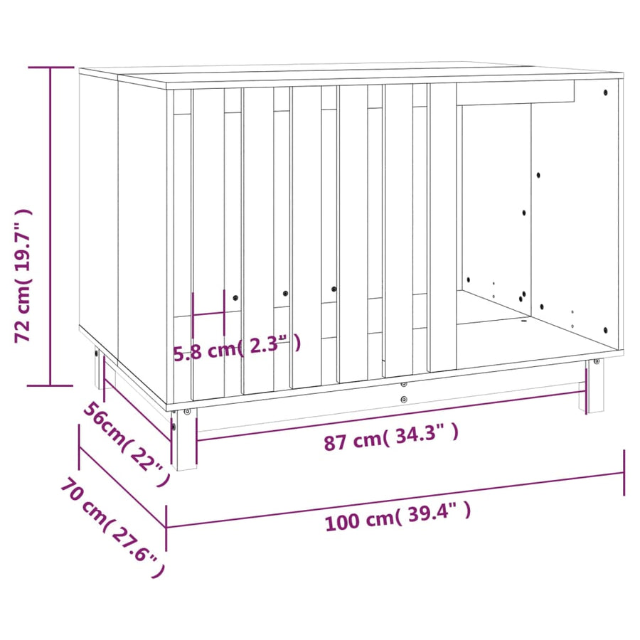 Hondenhok Massief Grenenhout 100 x 70 x 72 cm Wit