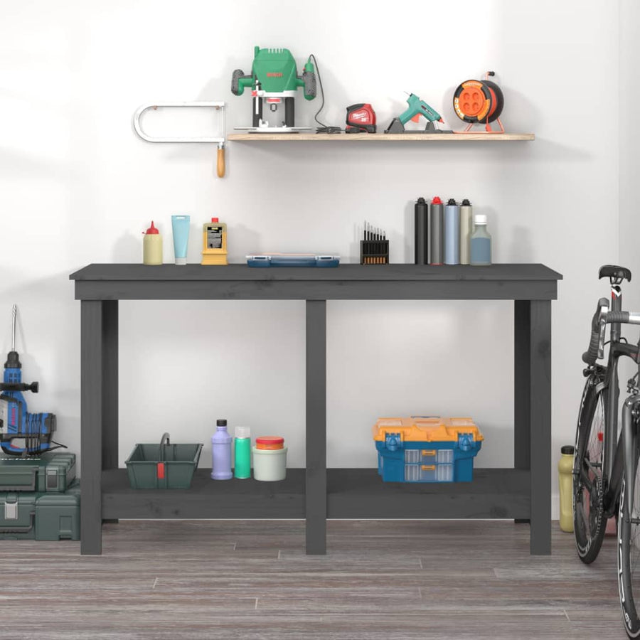 Werkbank 140x50x80 cm massief grenenhout grijs 140 x 50 x 80 cm Grijs