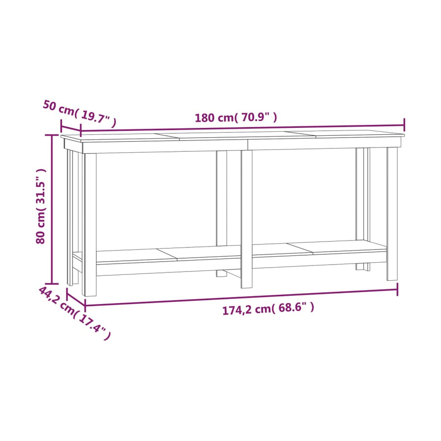 Werkbank 180x50x80 cm massief grenenhout wit 180 x 50 x 80 cm Wit