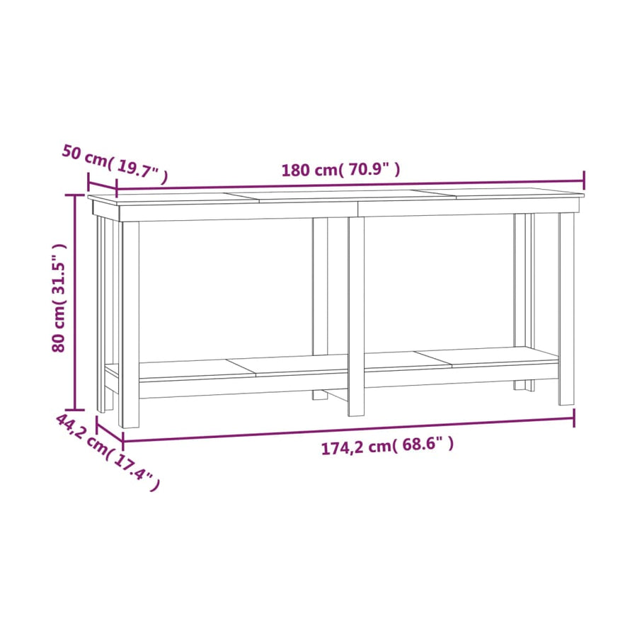 Werkbank 180x50x80 cm massief grenenhout honingbruin 180 x 50 x 80 cm Honingbruin