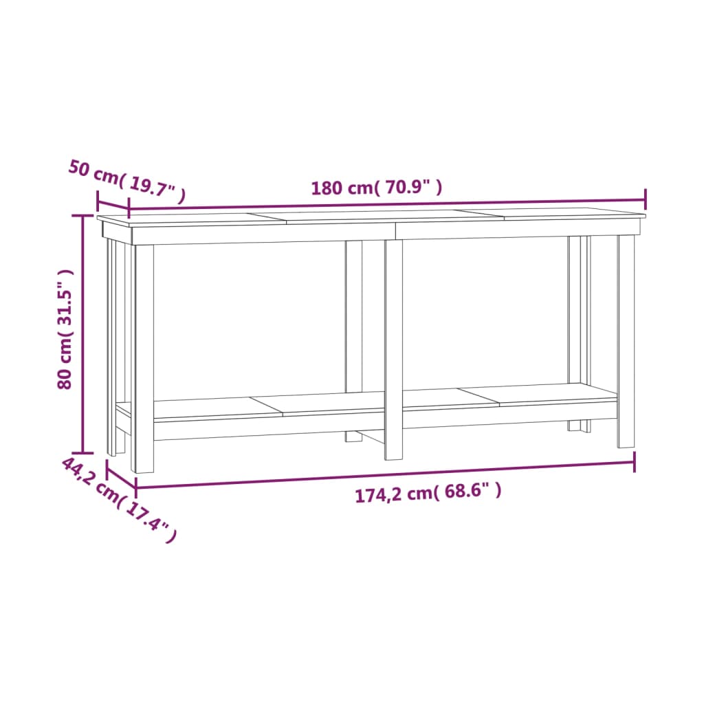 werkbank 180x50x80 cm massief grenenhout zwart 180 x 50 x 80 cm Zwart