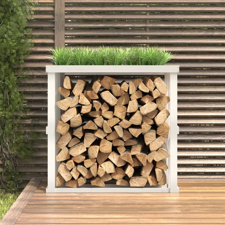 Houtblokhouder 108X52X106 Cm Massief Grenenhout Wit 108 x 52 x 106 cm
