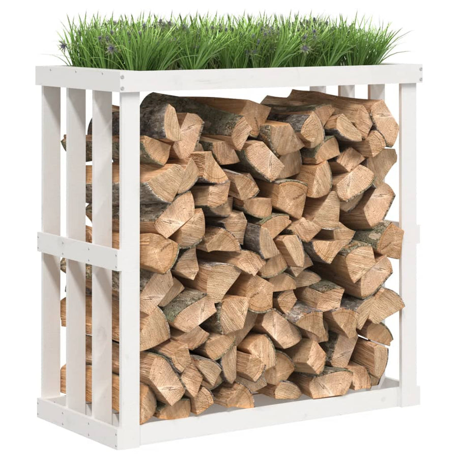 Houtblokhouder 108X52X106 Cm Massief Grenenhout Wit 108 x 52 x 106 cm