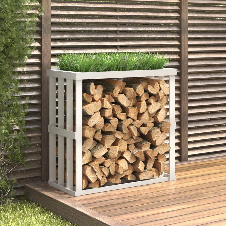 Houtblokhouder 108X52X106 Cm Massief Grenenhout Wit 108 x 52 x 106 cm