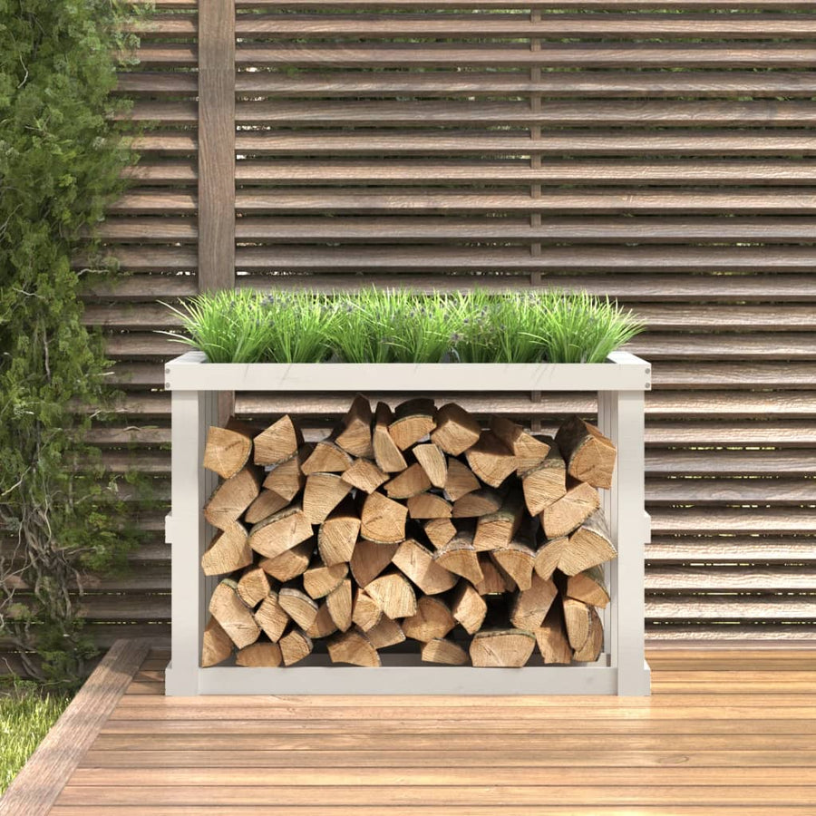 Houtblokhouder Massief Grenenhout 108 x 52 x 74 cm Wit