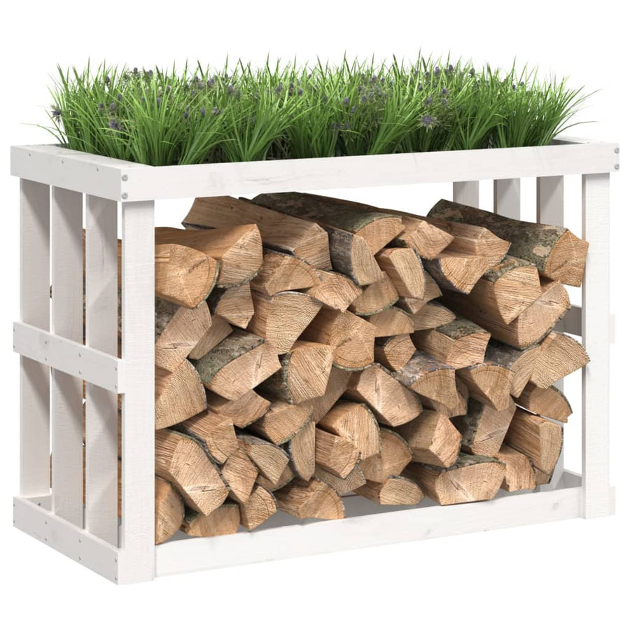 Houtblokhouder Massief Grenenhout 108 x 52 x 74 cm Wit