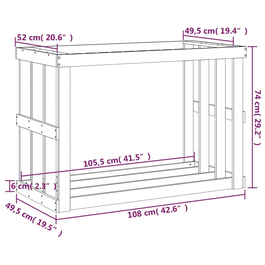 Houtblokhouder Massief Grenenhout 108 x 52 x 74 cm Wit