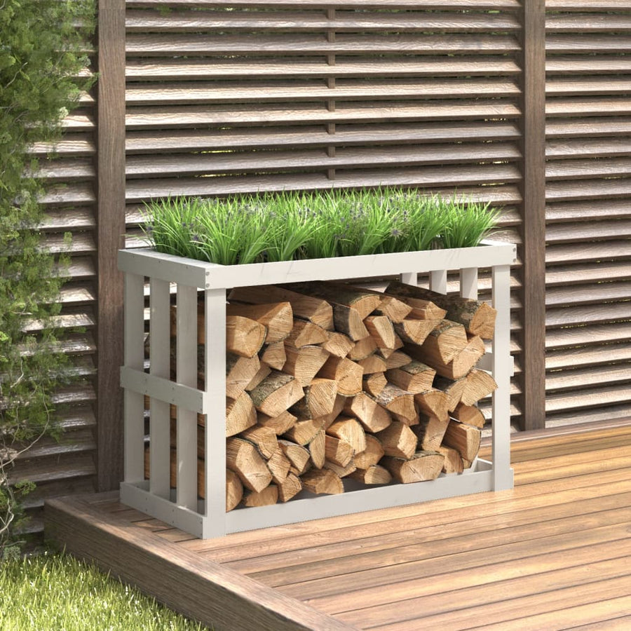 Houtblokhouder Massief Grenenhout 108 x 52 x 74 cm Wit
