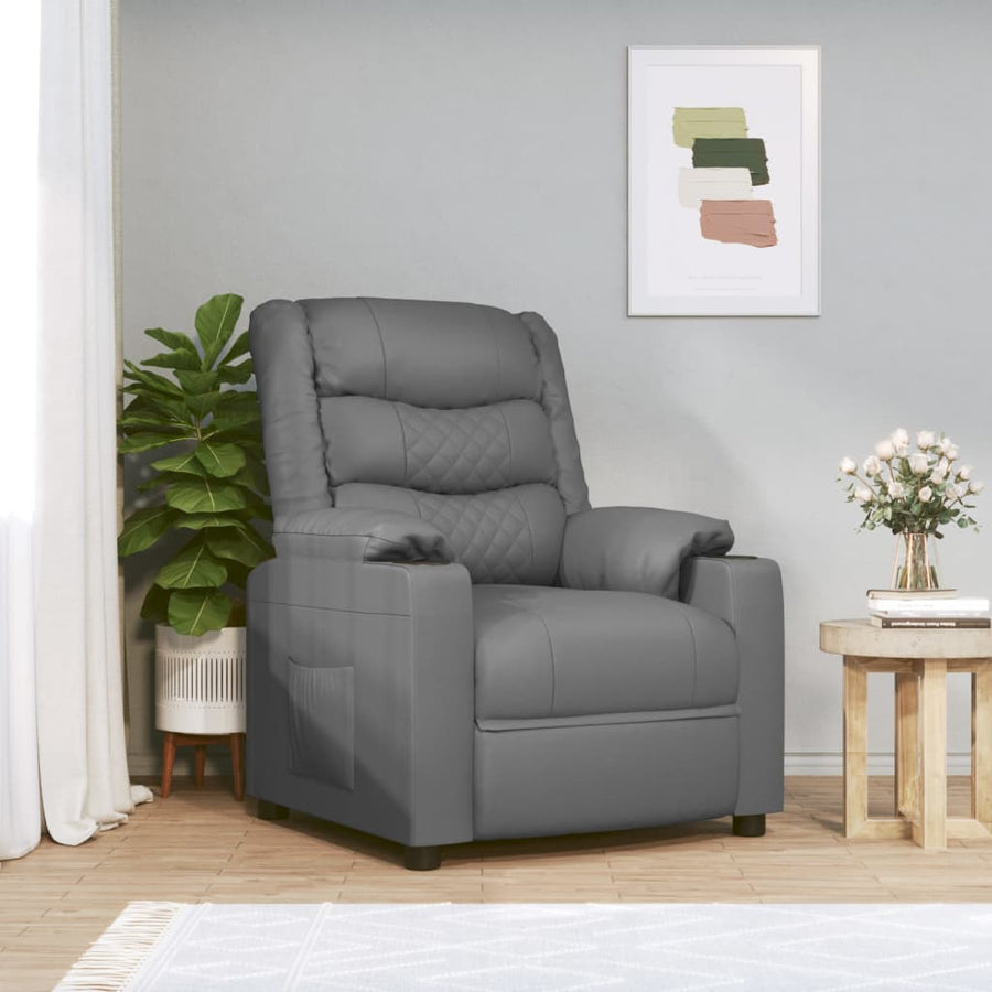 Fauteuil verstelbaar elektrisch kunstleer grijs