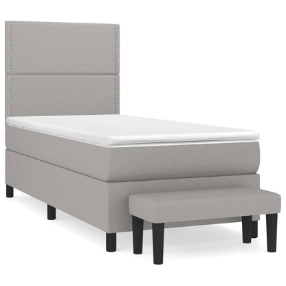 Boxspring Met Matras Stof Lichtgrijs 90 x 190 cm Effen met spijkers