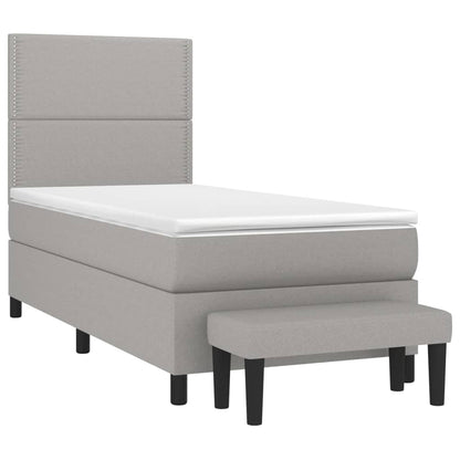 Boxspring Met Matras Stof Lichtgrijs 90 x 190 cm Effen met spijkers