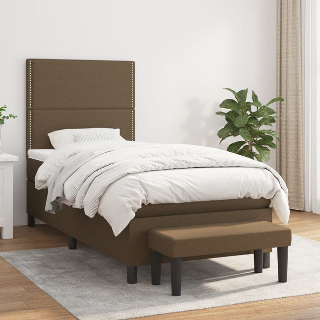 Boxspring met matras stof donkerbruin 90x190 cm 90 x 190 cm Donkerbruin