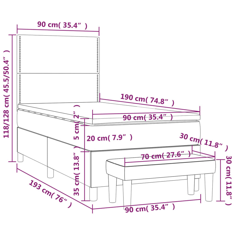 Boxspring Met Matras Stof Taupe 90 x 190 cm Effen met spijkers