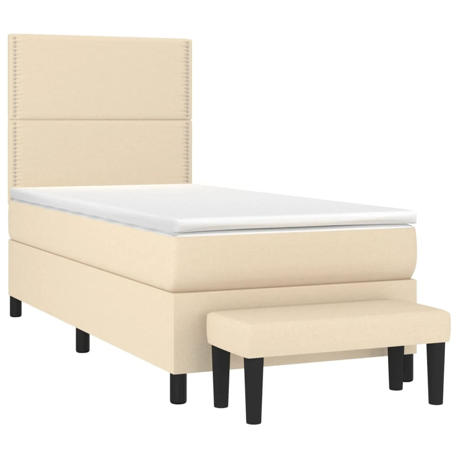 Boxspring Met Matras Stof Kleurig Crème 90 x 190 cm Effen met spijkers